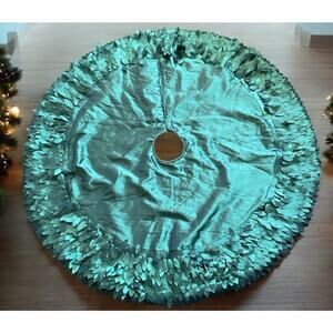 Emerald Green Taffeta Christmas Tree Skirt Kingsbury Home Ruffled Glam